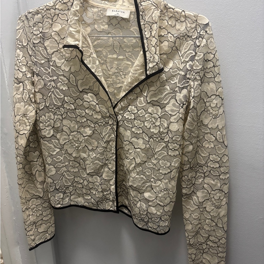 Babaton Cream Lace Jacket with Black Trim